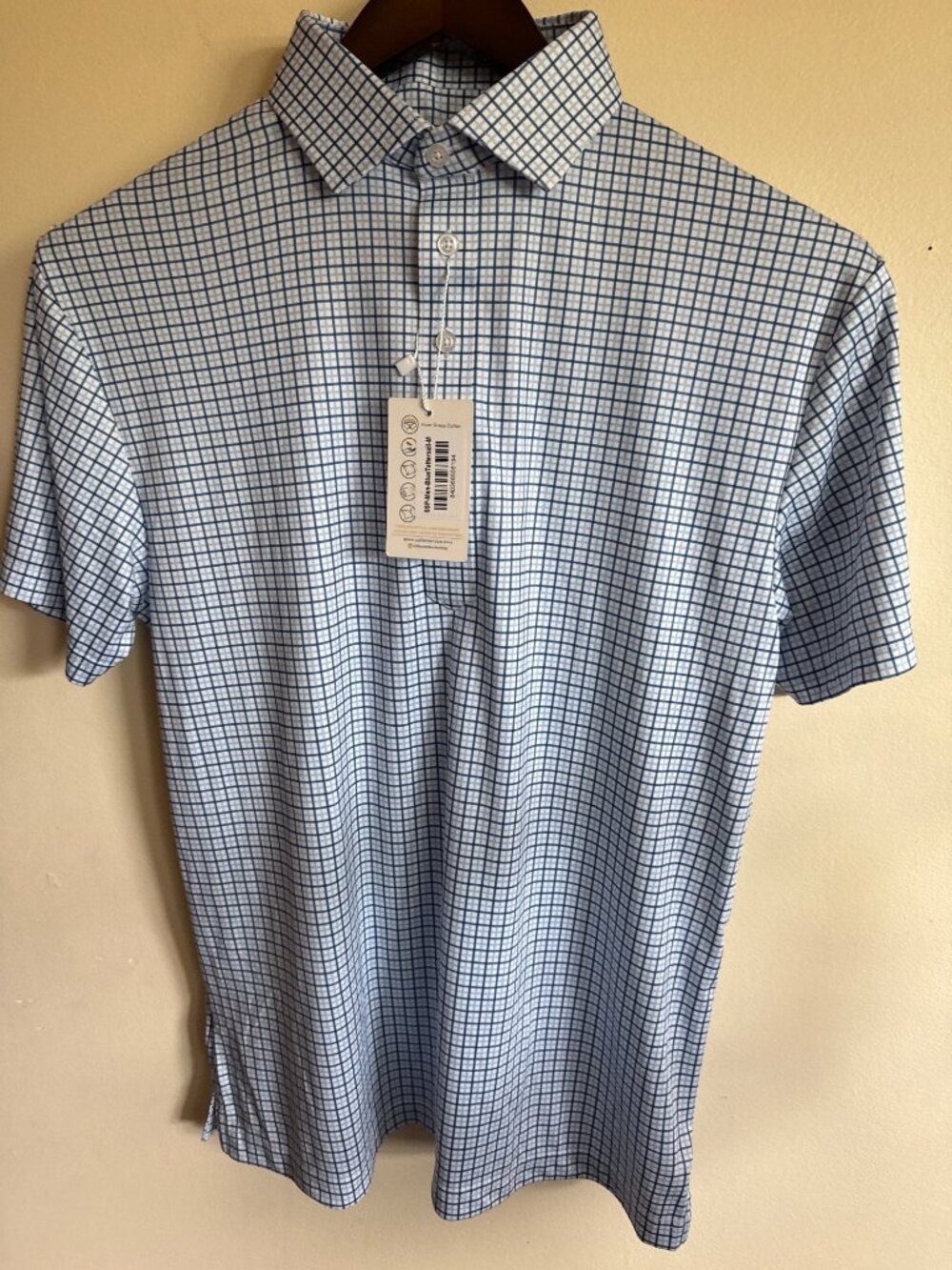 Collars & Co Mens Medium Dress Collar  golf Polo Shirt Blue & White Checkered